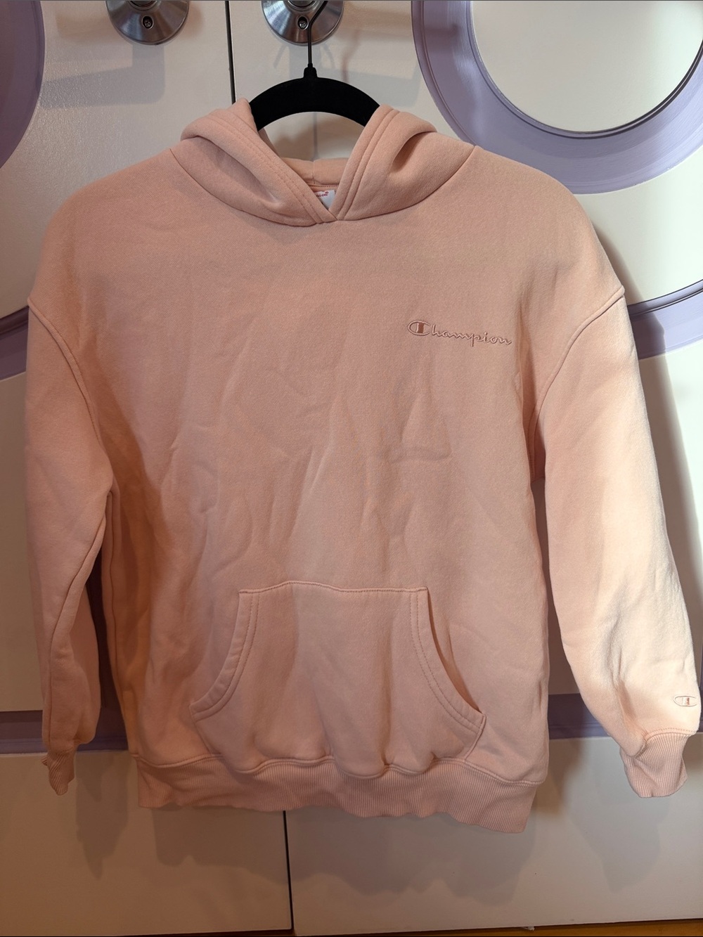 Champion Light Peach Hoodie with Embroidered Logo